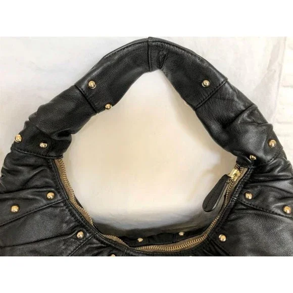 Goldenbleu Black Leather Studded Hobo
